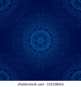 Vintage seamless pattern on blue background. Vector illustration
