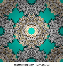 Vintage seamless pattern on a blue background with white elements. Vector illustration.