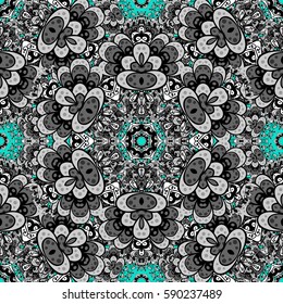 Vintage seamless pattern on a blue background with white elements. Vector illustration.