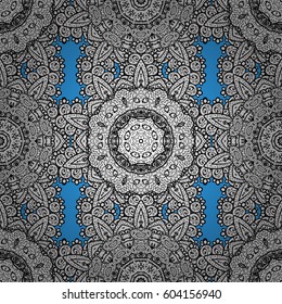 Vintage seamless pattern on a blue background with golden elements. Vector illustration.