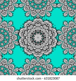 Vintage seamless pattern on a blue background with white elements. Vector illustration.