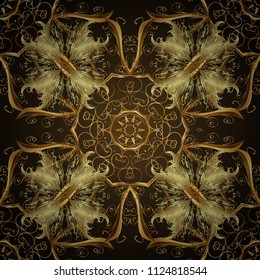 Vintage seamless pattern on a brown and gray colors with golden elements. Christmas 2019, snowflake, new year.