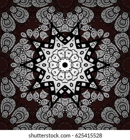 Vintage seamless pattern on a brown background with white elements. Christmas 2019, snowflake, new year.