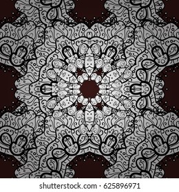 Vintage seamless pattern on a brown background with white elements. Christmas 2019, snowflake, new year.