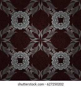 Vintage seamless pattern on a brown background with white elements. Vector illustration.