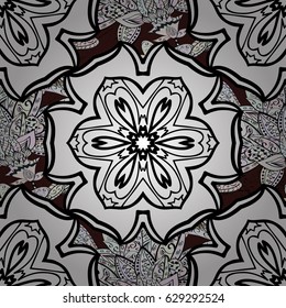 Vintage seamless pattern on a brown background with white elements. Vector illustration.