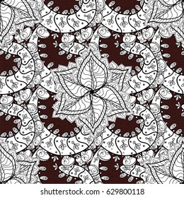 Vintage seamless pattern on a brown background with white elements. Vector illustration.