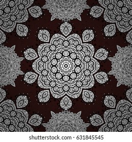Vintage seamless pattern on a brown background with white elements. Christmas 2019, snowflake, new year.