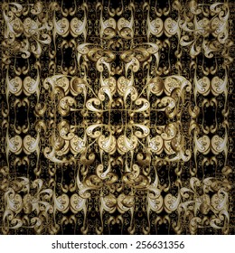 Vintage seamless pattern on a colors with golden elements. Vector illustration.