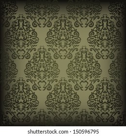 Vintage seamless pattern on dark background with floral design elements 