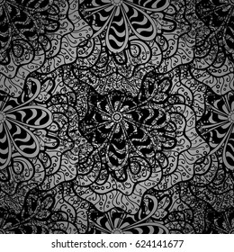 Vintage seamless pattern on a gray background with gray elements. Christmas 2019, snowflake, new year.