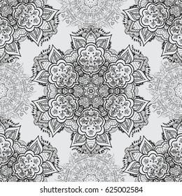 Vintage seamless pattern on a gray background with white elements. Vector illustration.