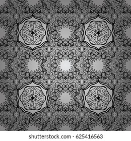 Vintage seamless pattern on a gray background with dim elements. Christmas 2019, snowflake, new year.