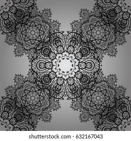 Vintage seamless pattern on a gray background with dim elements. Christmas 2019, snowflake, new year.