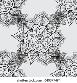 Vintage seamless pattern on a gray background with dim elements. Vector illustration.