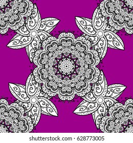 Vintage seamless pattern on a magenta background with gray elements. Christmas 2019, snowflake, new year.