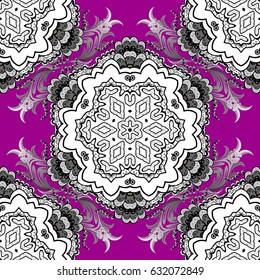 Vintage seamless pattern on a magenta background with white elements. Vector illustration.