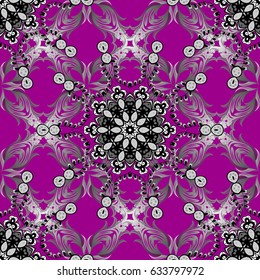 Vintage seamless pattern on a magenta background with white elements. Vector illustration.