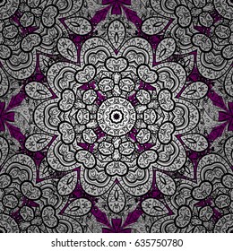 Vintage seamless pattern on a magenta background with white elements. Christmas 2019, snowflake, new year.