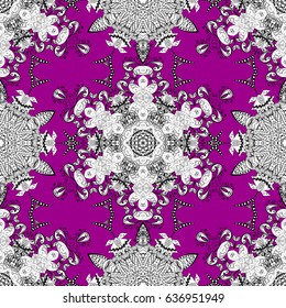 Vintage seamless pattern on a magenta background with white elements. Vector illustration.