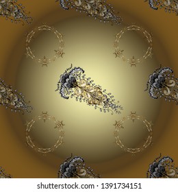 Vintage seamless pattern on a neutral and brown colors with golden elements. Vector illustration.