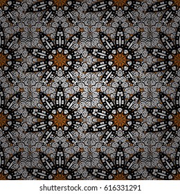Vintage seamless pattern on a orange background with white elements. Christmas 2018, snowflake, new year.