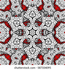 Vintage seamless pattern on a red background with white elements. Vector illustration.