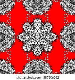 Vintage seamless pattern on a red background with white elements. Vector illustration.
