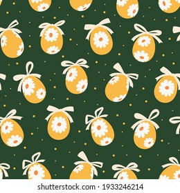 Vintage seamless pattern on the theme of Easter. Graphic vector pattern with holiday eggs for printing on fabric, paper for scrap booking, gift wrapping and wallpaper.