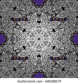 Vintage seamless pattern on a violet background with white elements. Christmas 2019, snowflake, new year.