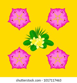 Vintage seamless pattern on a yellow background. Hand written vector flowers, stamps, keys.