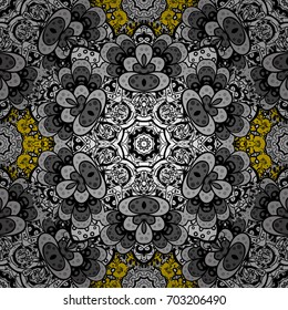 Vintage seamless pattern on a yellow background with white elements. Vector illustration.
