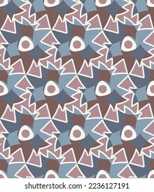 Vintage seamless pattern. Overlapping art forms, stripes, polygons, segments are grouped and arranged in a certain order. Vector. 