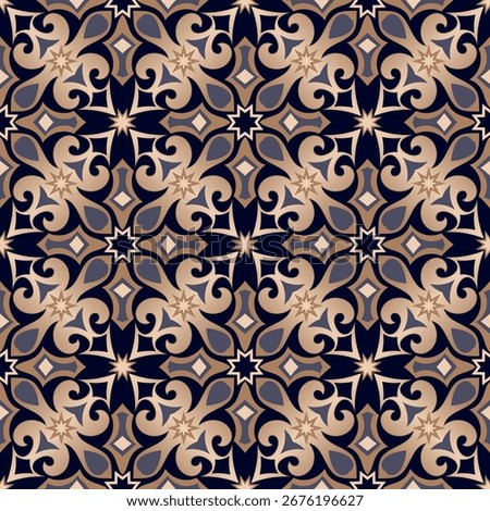 Vintage seamless pattern. Overlapping art forms, stripes, polygons, segments are grouped and arranged in a certain order. Vector. 