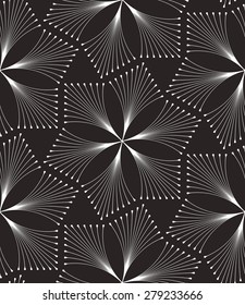 Vintage seamless pattern with palm branches. Stylish ornament with fine lines and scrolls.
