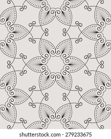 Vintage seamless pattern with palm branches. Stylish ornament with fine lines and scrolls.