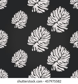 Vintage seamless pattern with palm leaf. Background for eco forest wedding or autumn celebrations. Floral rustic symbols and elements in chalkboard hand drawing style.