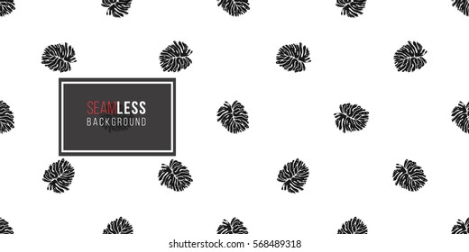 Vintage seamless pattern with palm leaf. Background for eco forest wedding or autumn celebrations. Black floral rustic symbols and elements on white hand drawing style.