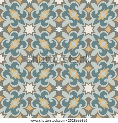 Vintage seamless pattern in pastel tones. Overlapping art forms, stripes, polygons, segments are grouped and arranged in a certain order. Vector.