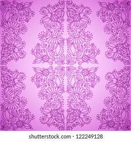 Vintage seamless pattern, pink floral background ornament or wallpaper. Vector illustration