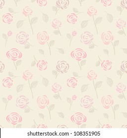 Vintage seamless pattern with pink roses