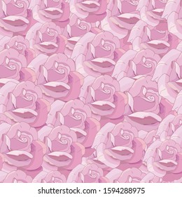 Vintage seamless pattern of pink roses. Continuous flowing carpet. Delicate romantic flowers for wallpaper, fabric, paper. For the design of weddings, cards, invitations, Valentine's Day. 