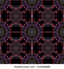 Vintage seamless pattern in pink, violet and blue colors. Seamless background. Elegant vector damask wallpaper.
