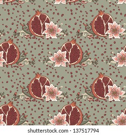 Vintage seamless pattern with pomegranate