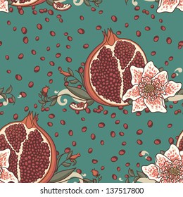 Vintage seamless pattern with pomegranate