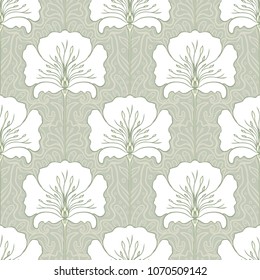 Vintage seamless pattern with poppy flowers. Art nouveau style. Vector illustration.  Vintage Fabric, textile, wrapping paper, textiles, wallpaper. Retro hand drawn.