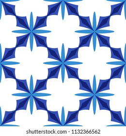 Vintage seamless pattern in Portugal style azulejo in blue and white colors. Vector illustration