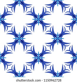 Vintage seamless pattern in Portugal style azulejo in blue and white colors. Vector illustration
