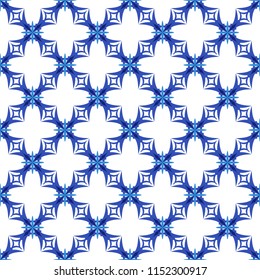 Vintage seamless pattern in Portugal style azulejo in blue and white colors. Vector illustration