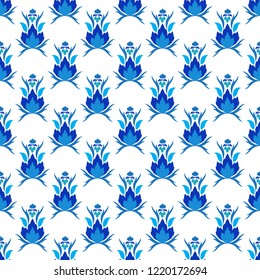 Vintage seamless pattern in Portugal style azulejo in blue and white colors. Vector illustration